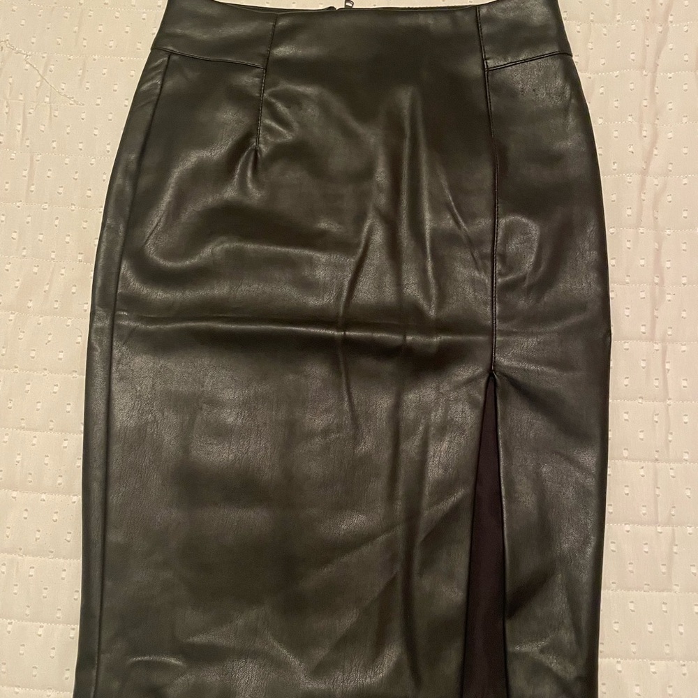 Faux Leather midi skirt with Slit